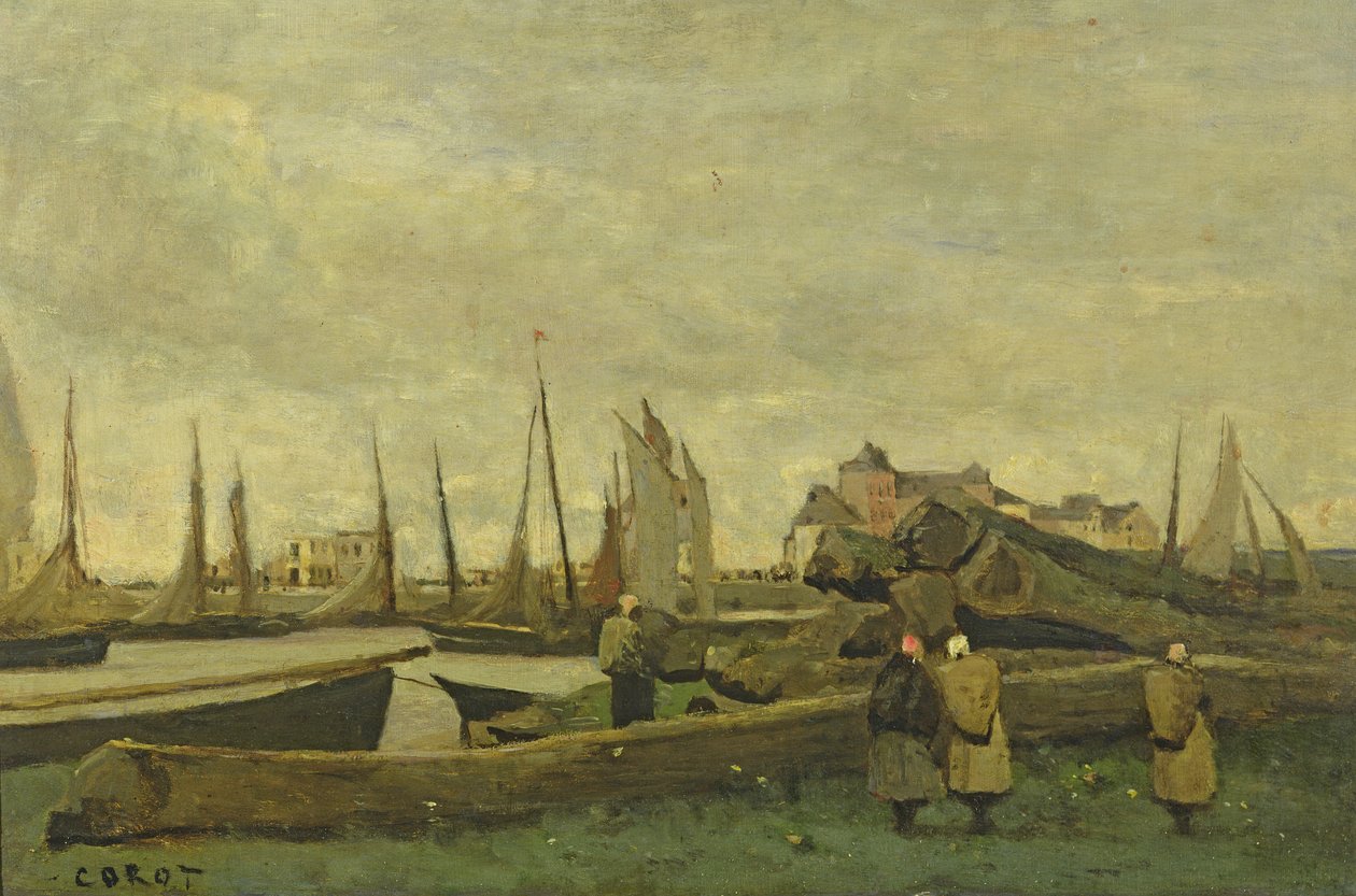 Treport - laituri, noin 1855-65 tekijältä Jean Baptiste Camille Corot