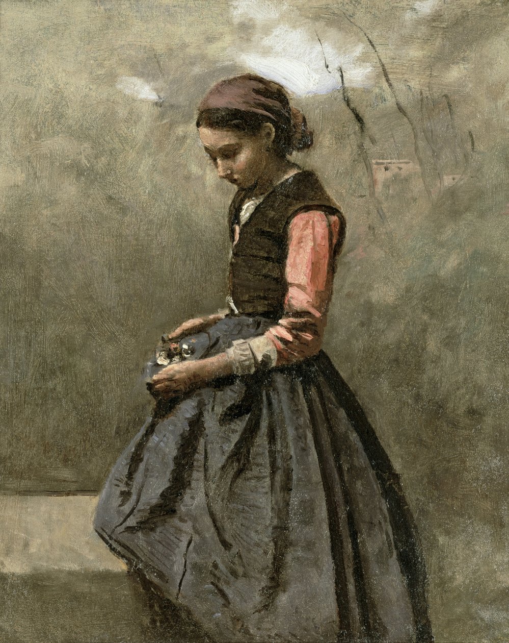 Une jeune fille mietteliäs tekijältä Jean Baptiste Camille Corot