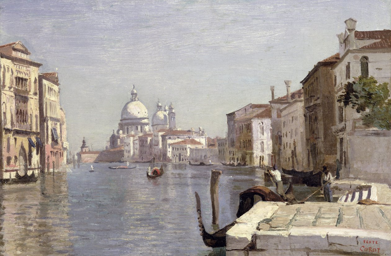 Venetsia - Näkymä Campo della Caritasta kohti Salute-kupolia, 1834 tekijältä Jean Baptiste Camille Corot