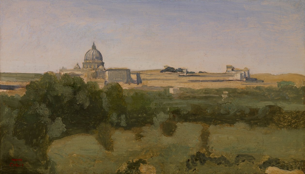 Näkymä Pietarille, Rooma, 1826 (öljy paperille kankaalle) tekijältä Jean Baptiste Camille Corot