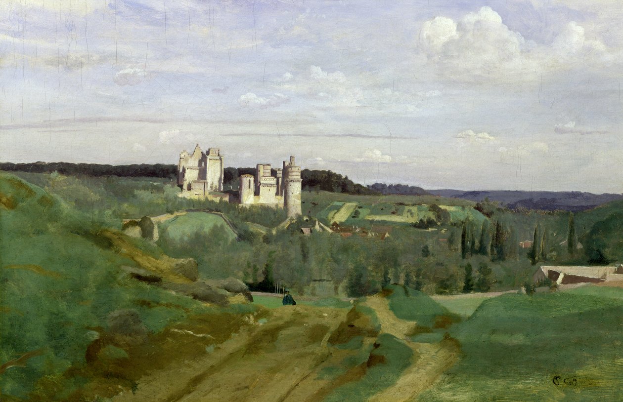 Näkymä Chateau de Pierrefondsin linnaan, noin 1840-45. tekijältä Jean Baptiste Camille Corot