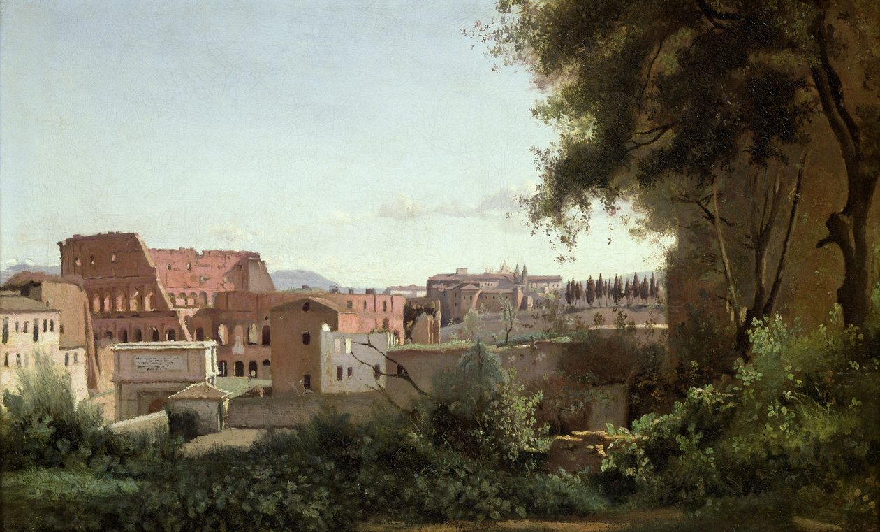 Näkymä Colosseumille Farnese Gardensista, 1826 (öljy paperille asetettu kankaalle) tekijältä Jean Baptiste Camille Corot