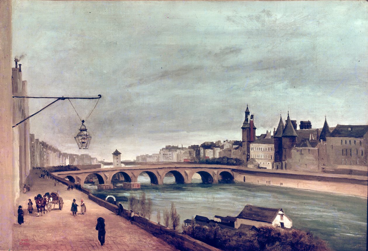 Näkymä Pont au Changelle Quai de Gesvresistä, kesä 1830 tekijältä Jean Baptiste Camille Corot
