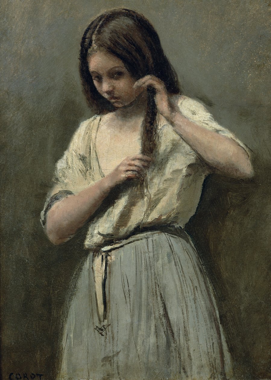 Nuori tyttö wc:ssä tekijältä Jean Baptiste Camille Corot