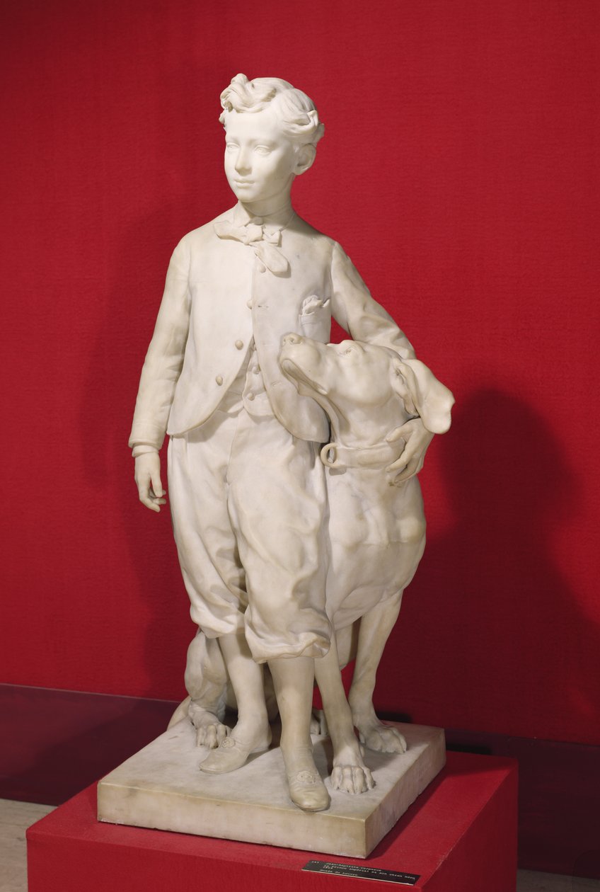 Louis-Eugene-Napoleon Bonaparte (1856-79) koiransa Neron kanssa, 1865 (marmori) tekijältä Jean Baptiste Carpeaux