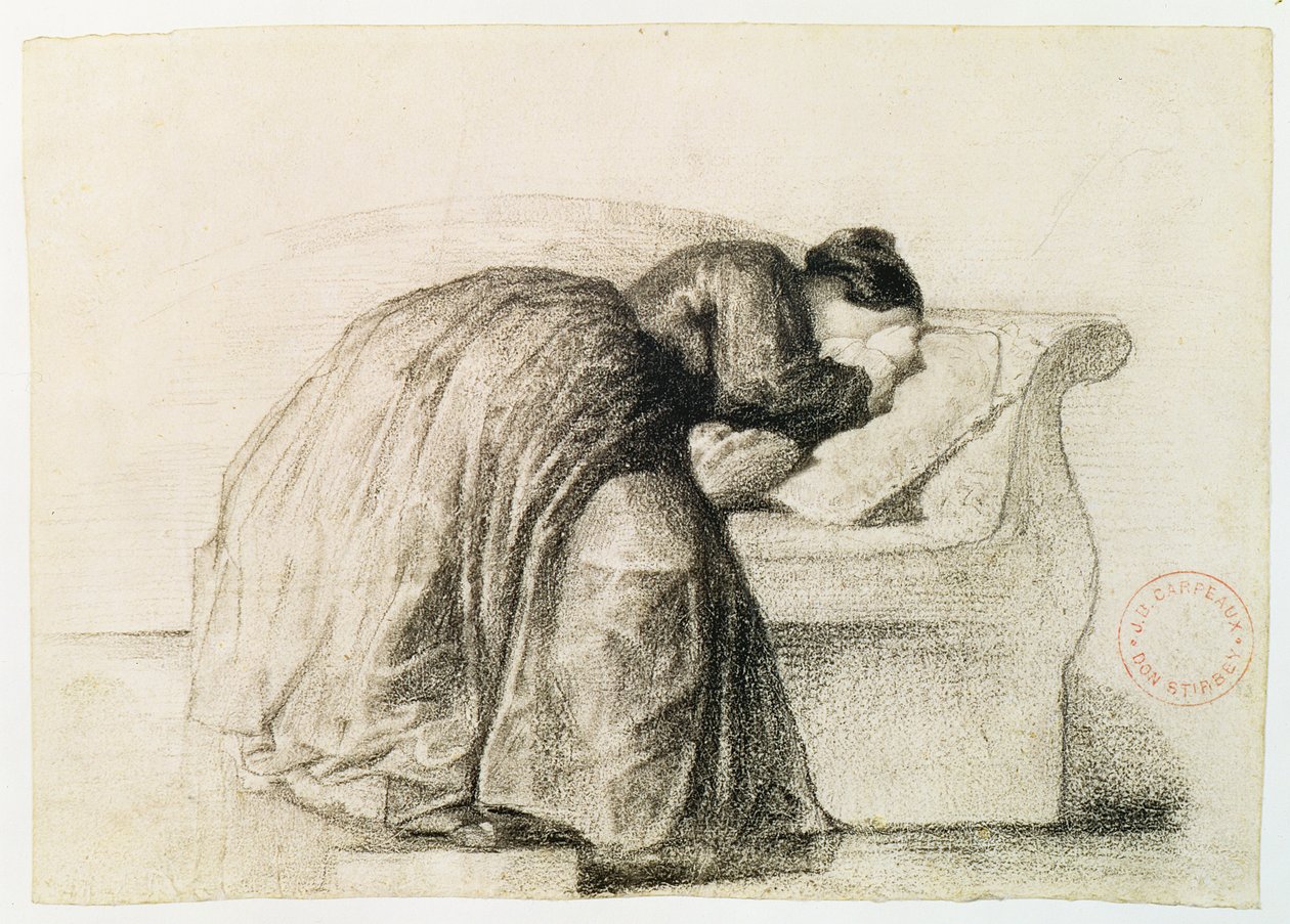 Tutkimus itkevästä naisesta (musta liitu paperille) tekijältä Jean Baptiste Carpeaux