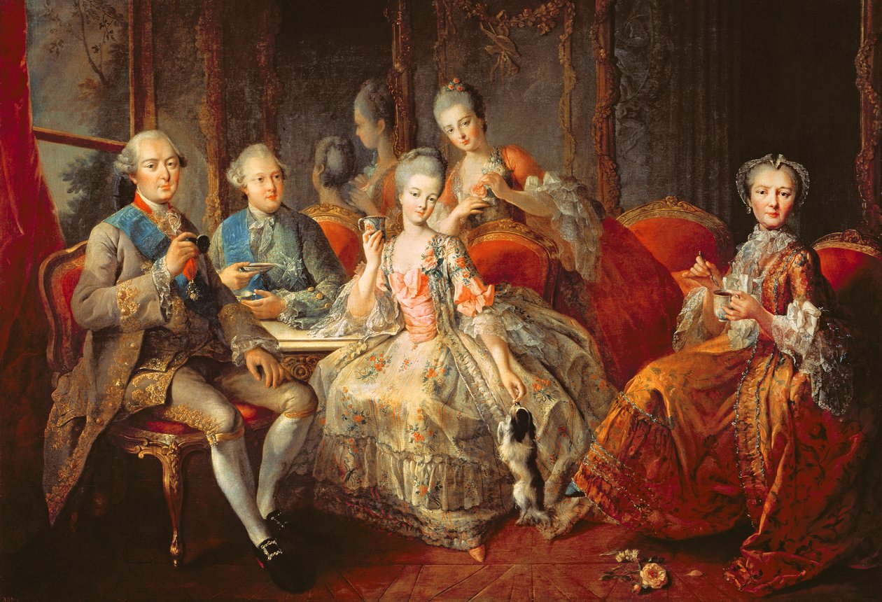 Penthievren perhe tai kuppi suklaata, 1768 tekijältä Jean Baptiste Charpentier