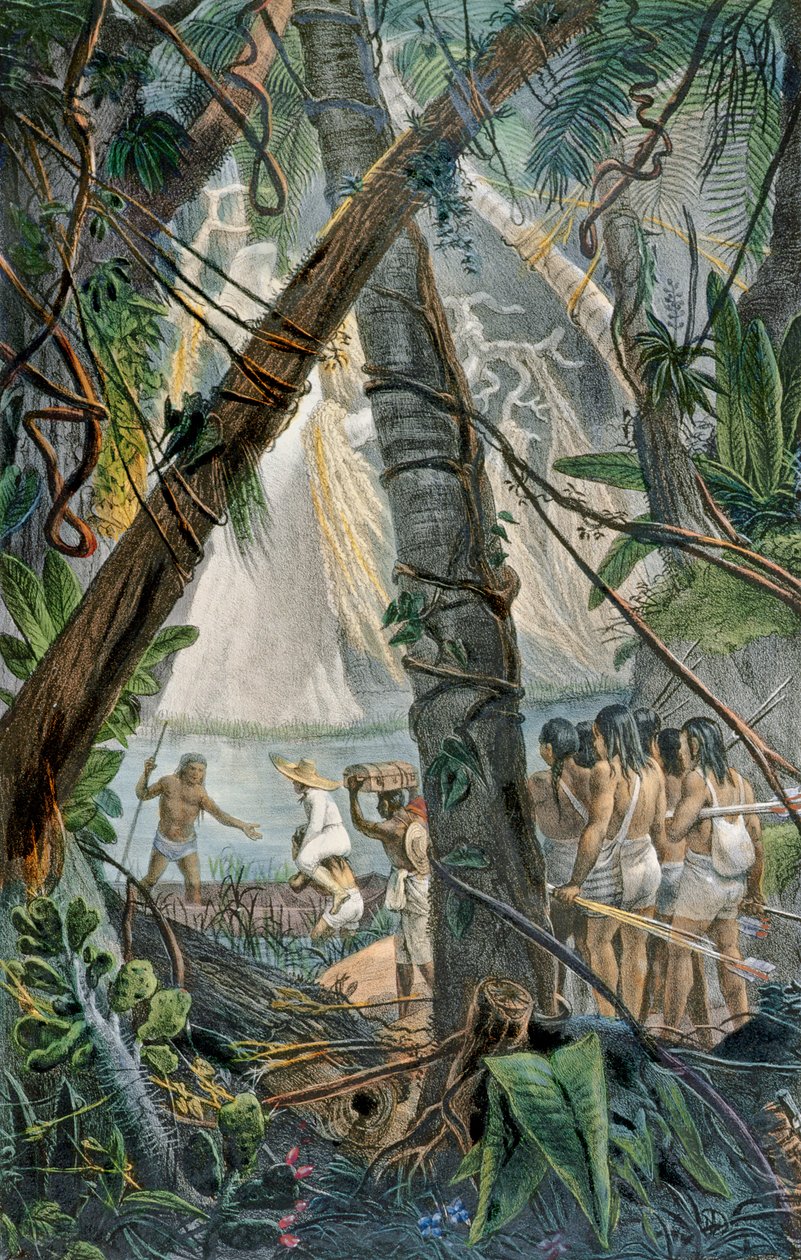 Goyanas Indians, Pernam-Bouc, Koillis-Brasilia, teoksesta "Voyage Pittoresque et Historique au Bresil", kaiverrettu Charles Etienne Pierre Motte (1785-1836), julkaistu 1839 tekijältä Jean Baptiste Debret