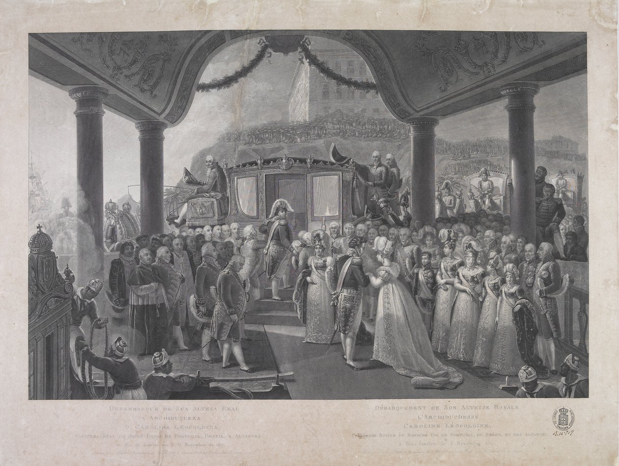 Portugali, Brasilia ja Algarves, Yhdistyneen kuningaskunnan prinsessa Royal HRH: n arkkiherttuatar D.Carolina Leopoldina laskeutui Rio de Janeiroon 5. marraskuuta 1817 tekijältä Jean Baptiste Debret