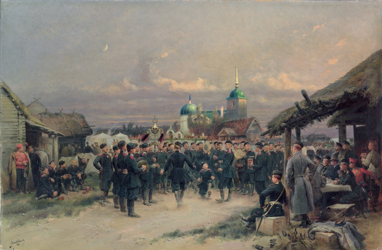 Tsarskoje Selon neljännen jalkaväkipataljoonan kuoro, 1889 tekijältä Jean Baptiste Edouard Detaille