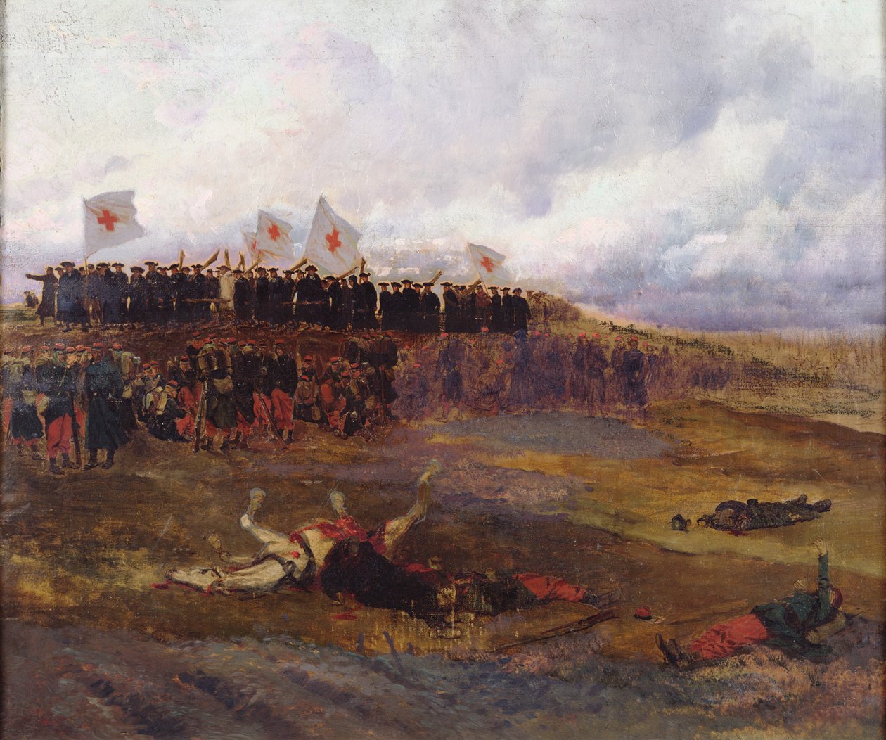 Paarien kantajat taistelukentällä Pariisin piirityksen aikana tekijältä Jean Baptiste Edouard Detaille