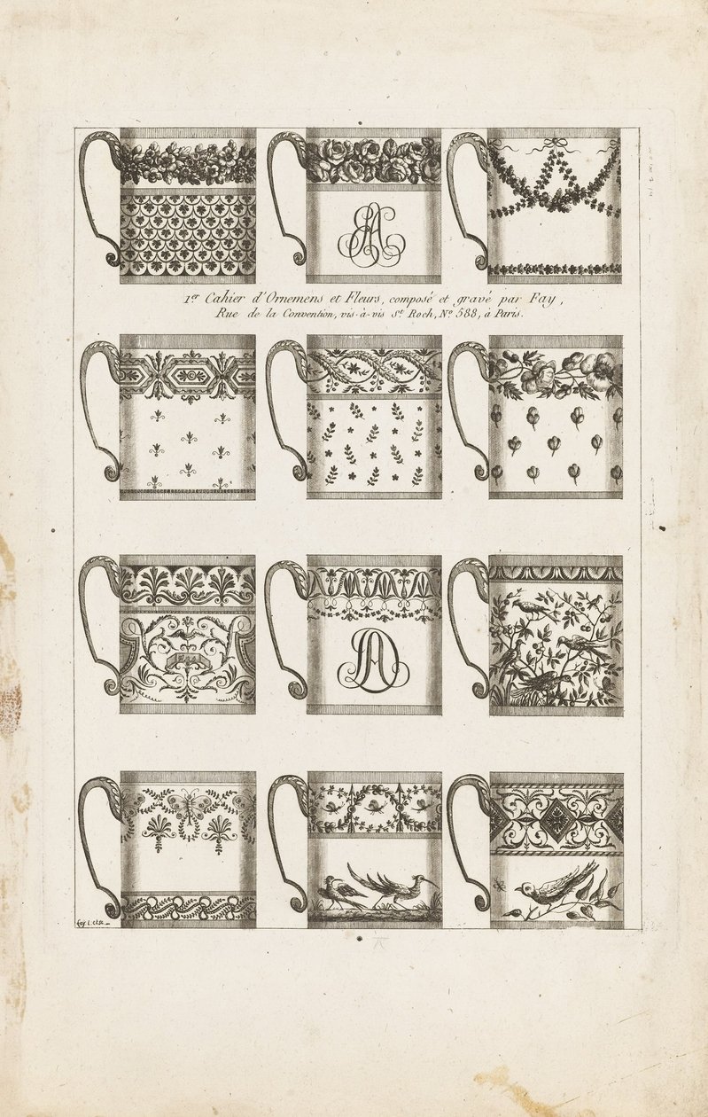 Suunnittelut suklaakuppeille, levy 1, Cahier dOrnemens et Fleurs tekijältä Jean Baptiste Fay