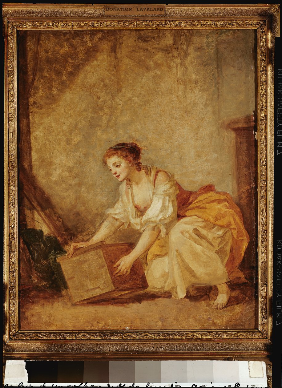 Nuori tyttö nostaa rintaa tekijältä Jean Baptiste Greuze