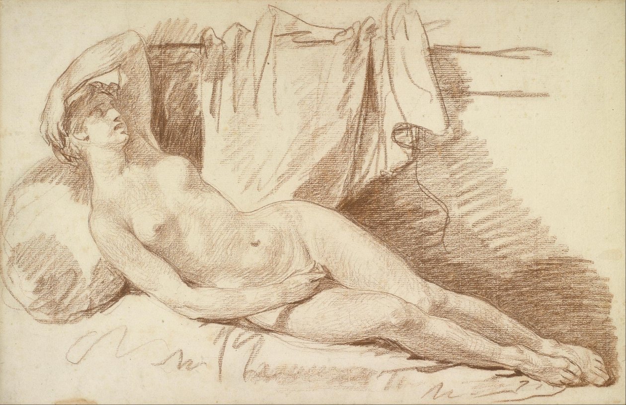 Istuva naispuolinen alastutkimus tekijältä Jean Baptiste Greuze