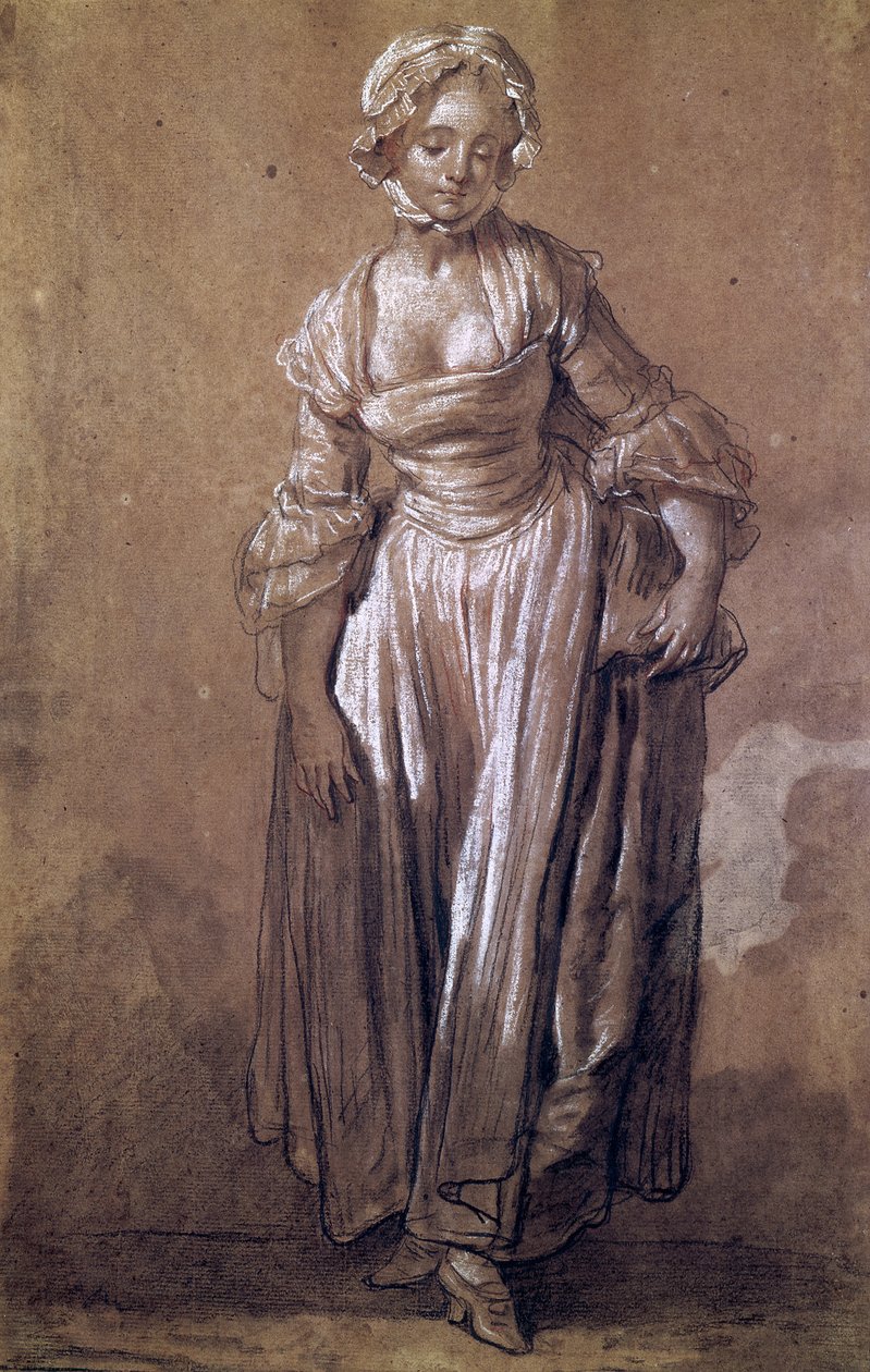 Pysyvä nuori tyttö, opiskele kyläsopimusta varten (hiili ja valkoinen liitu paperille) tekijältä Jean Baptiste Greuze