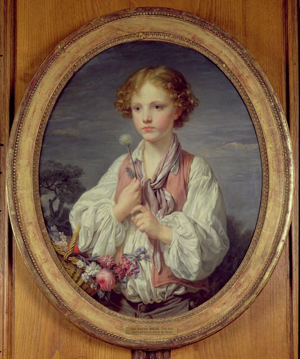 Nuori poika kukkakorin kanssa tekijältä Jean Baptiste Greuze