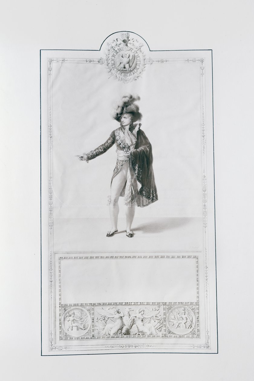 Prinssi Grand Dignitairen puku keisari Napoleon I:n ja keisarinna Josephinen kruunajaisiin Pariisissa 2. joulukuuta 1804, kuvitus "Livre du Sacresta", julkaistu Pariisissa 1804-15 (e) tekijältä Jean Baptiste Isabey