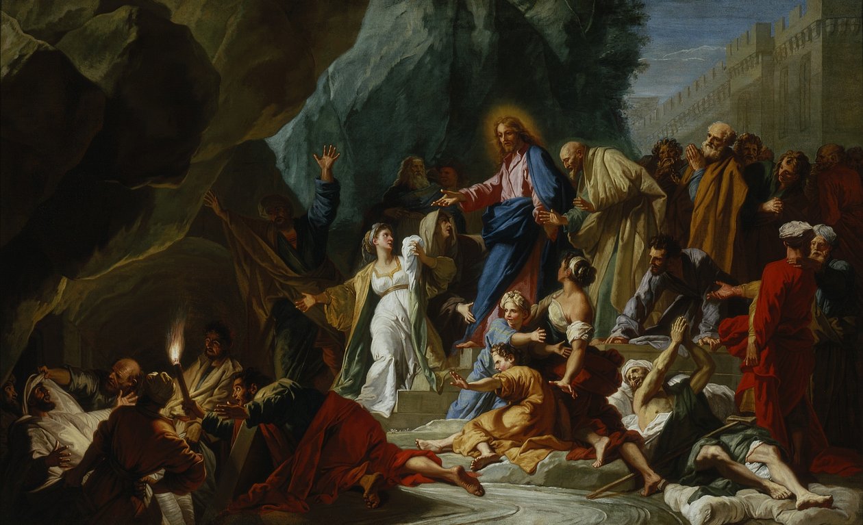 Lasaruksen herättäminen, noin 1711 tekijältä Jean Baptiste Jouvenet