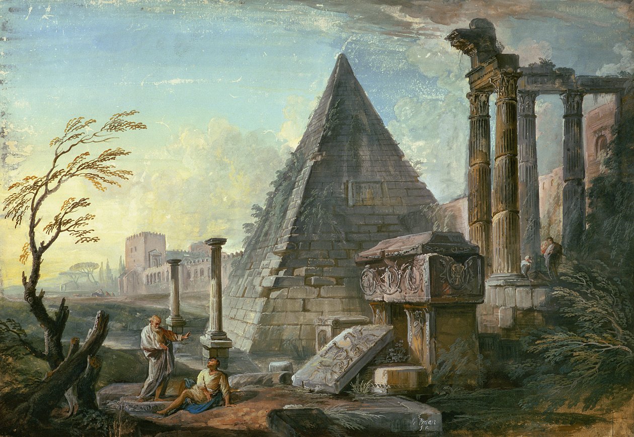 Caius Cestiuksen pyramidi Roomassa tekijältä Jean Baptiste Lallemand