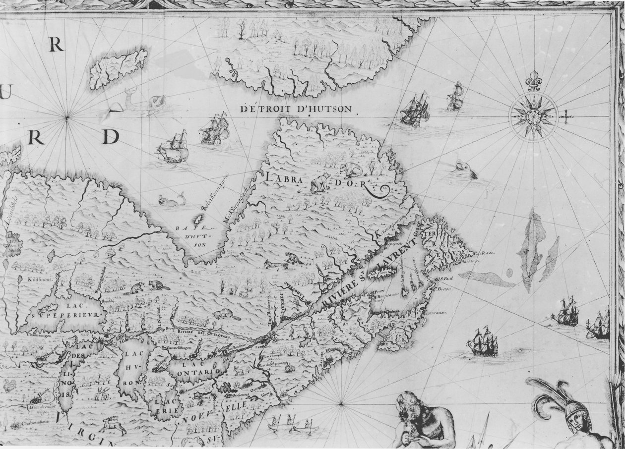 Uuden Ranskan kartta, jonka Duchesneau, intendantti, omisti Colbertille, 1681 (yksityiskohta) (katso myös 164768) tekijältä Jean Baptiste Louis Franquelin