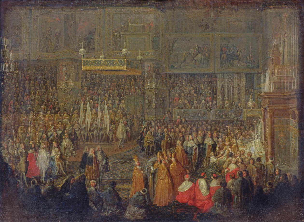 Ludvig XV:n (1710-74) kruunajaiset 25. lokakuuta 1722, 1735. tekijältä Jean Baptiste Martin