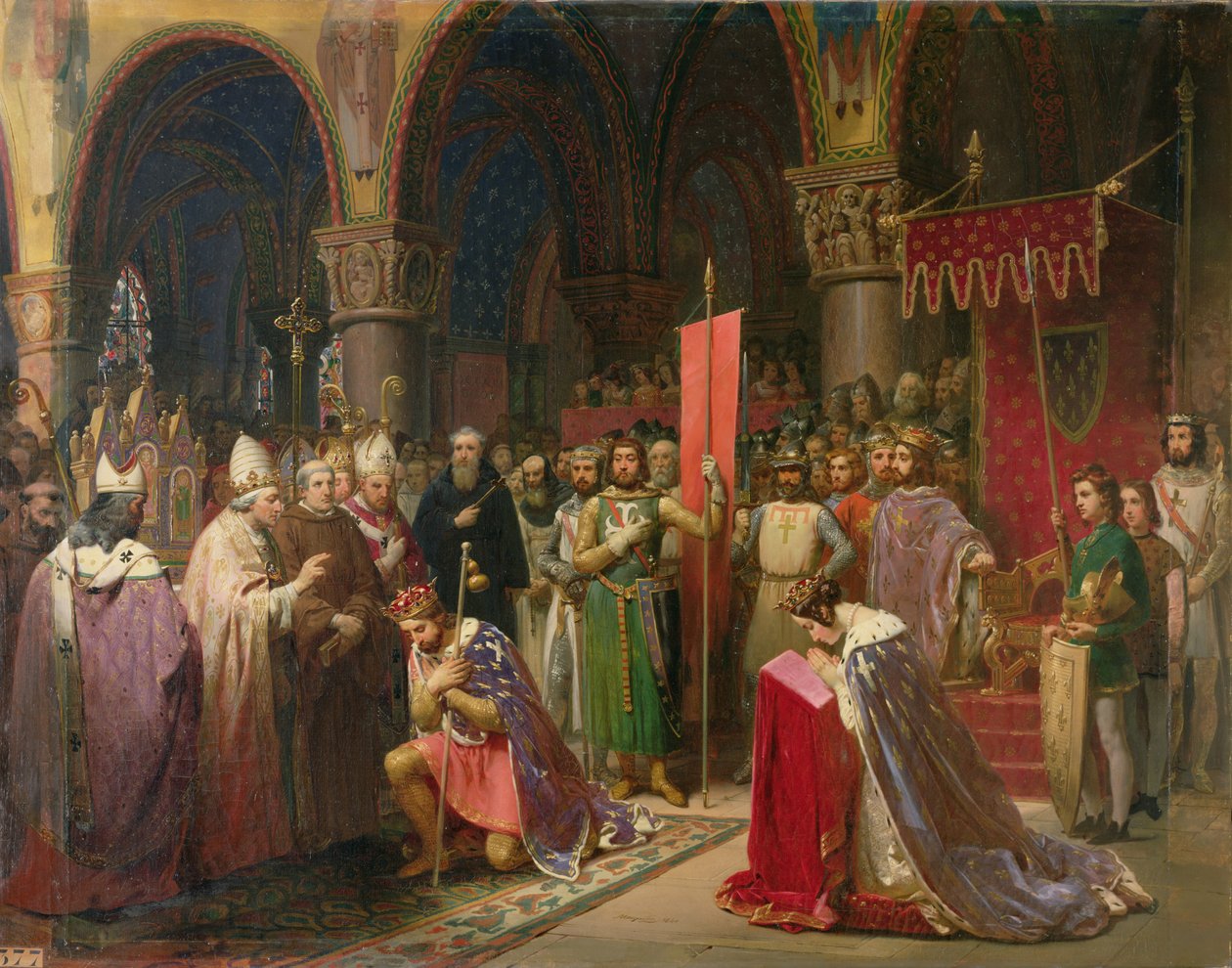 Ludvig VII (n. 1120-1180) Nuori, Ranskan kuningas, joka otti lipun St. Denisissä vuonna 1147, 1840 tekijältä Jean Baptiste Mauzaisse