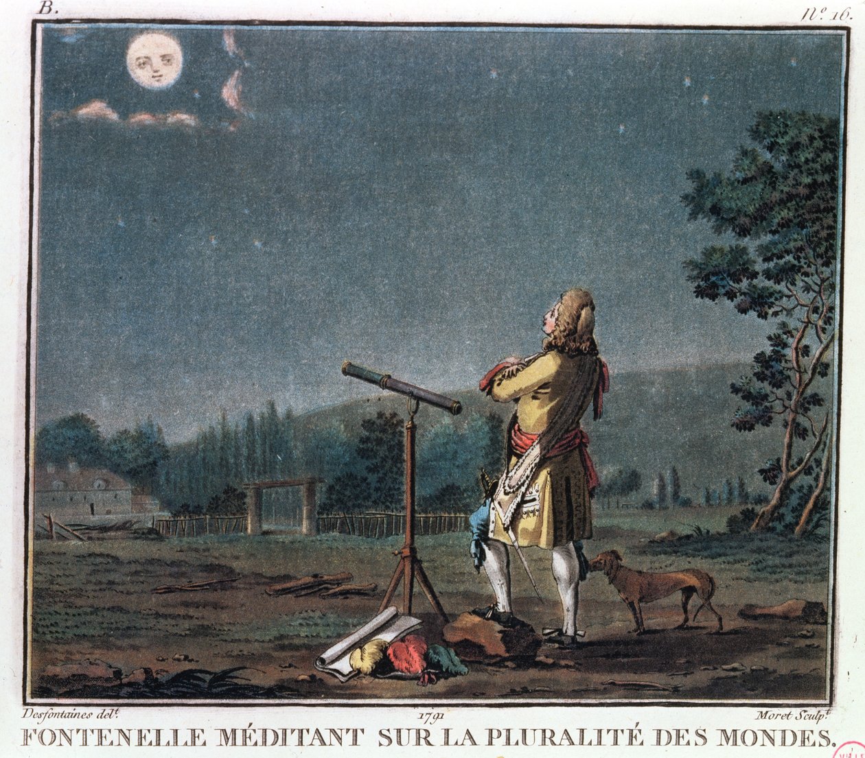 Bernard Le Bovier de Fontenelle (1657-1757) Meditoi maailmojen leviämisestä, 1791 tekijältä Jean Baptiste Morret