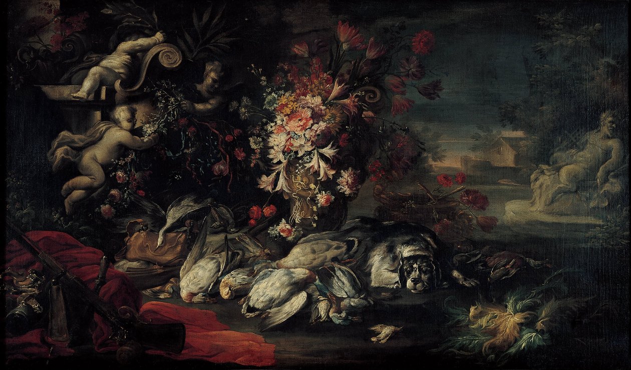 Kuoleman luonto ampumavälineillä ja kukilla II tekijältä Jean Baptiste Oudry