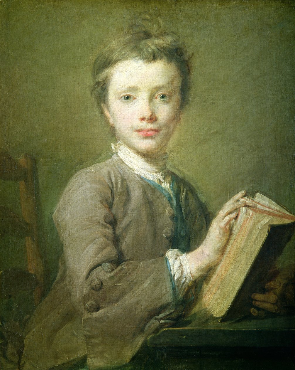 Poika kirjan kanssa, n. 1740 (pastelli paperille) tekijältä Jean Baptiste Perronneau
