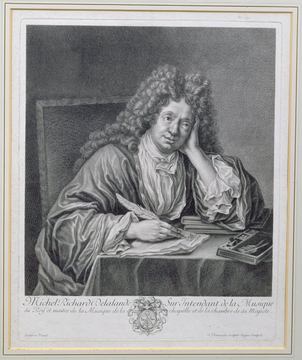 Michel Richard Delalanden (1657-1726), musiikinjohtajan muotokuva, kaiverrus Simon Thomassin (1655-1733) tekijältä Jean Baptiste Santerre
