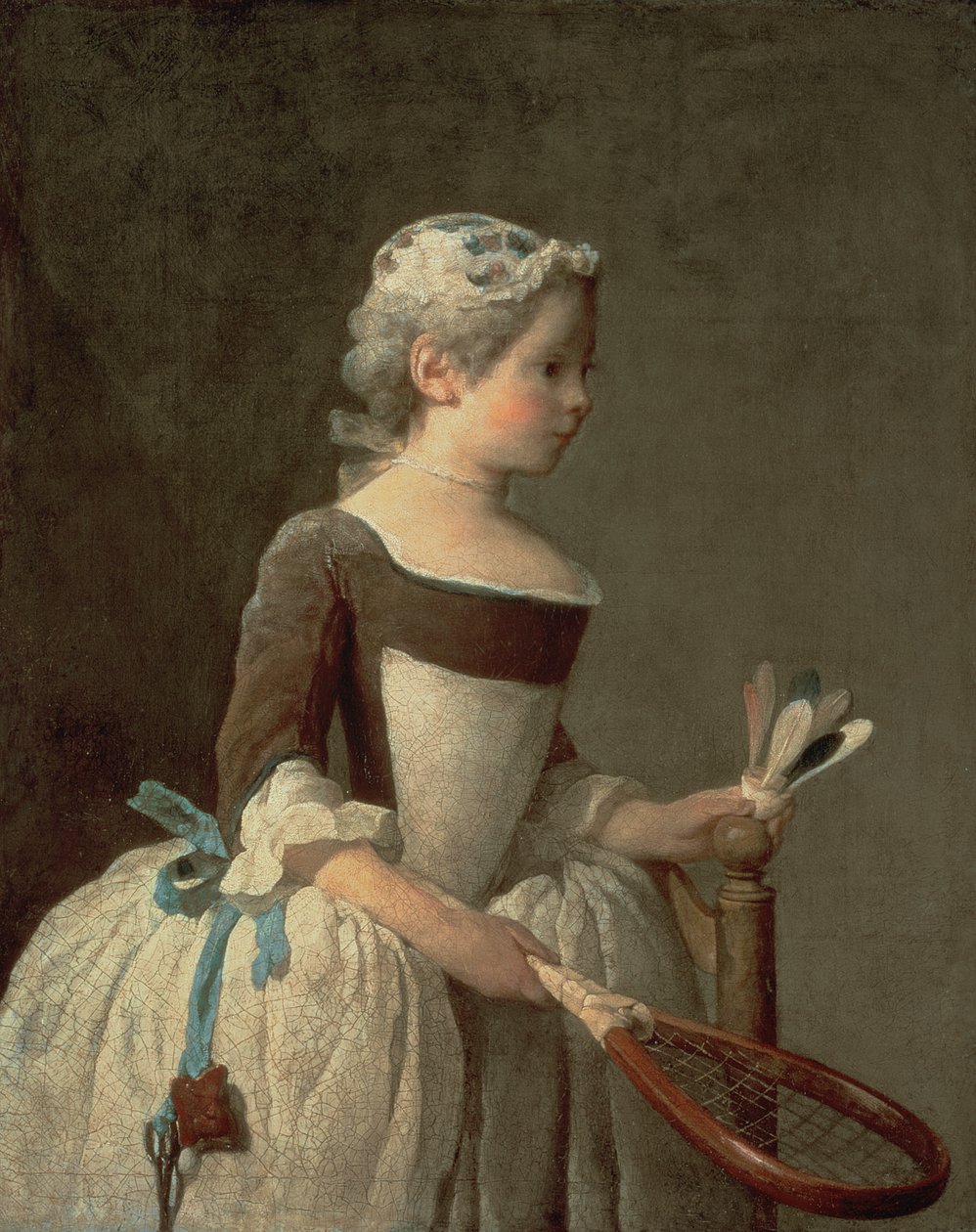 Tyttö mailalla ja sulkapallolla tekijältä Jean Baptiste Simeon Chardin