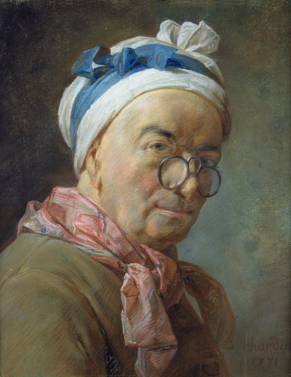 Omakuva silmälaseilla, 1771 (pastelli paperille) tekijältä Jean Baptiste Simeon Chardin