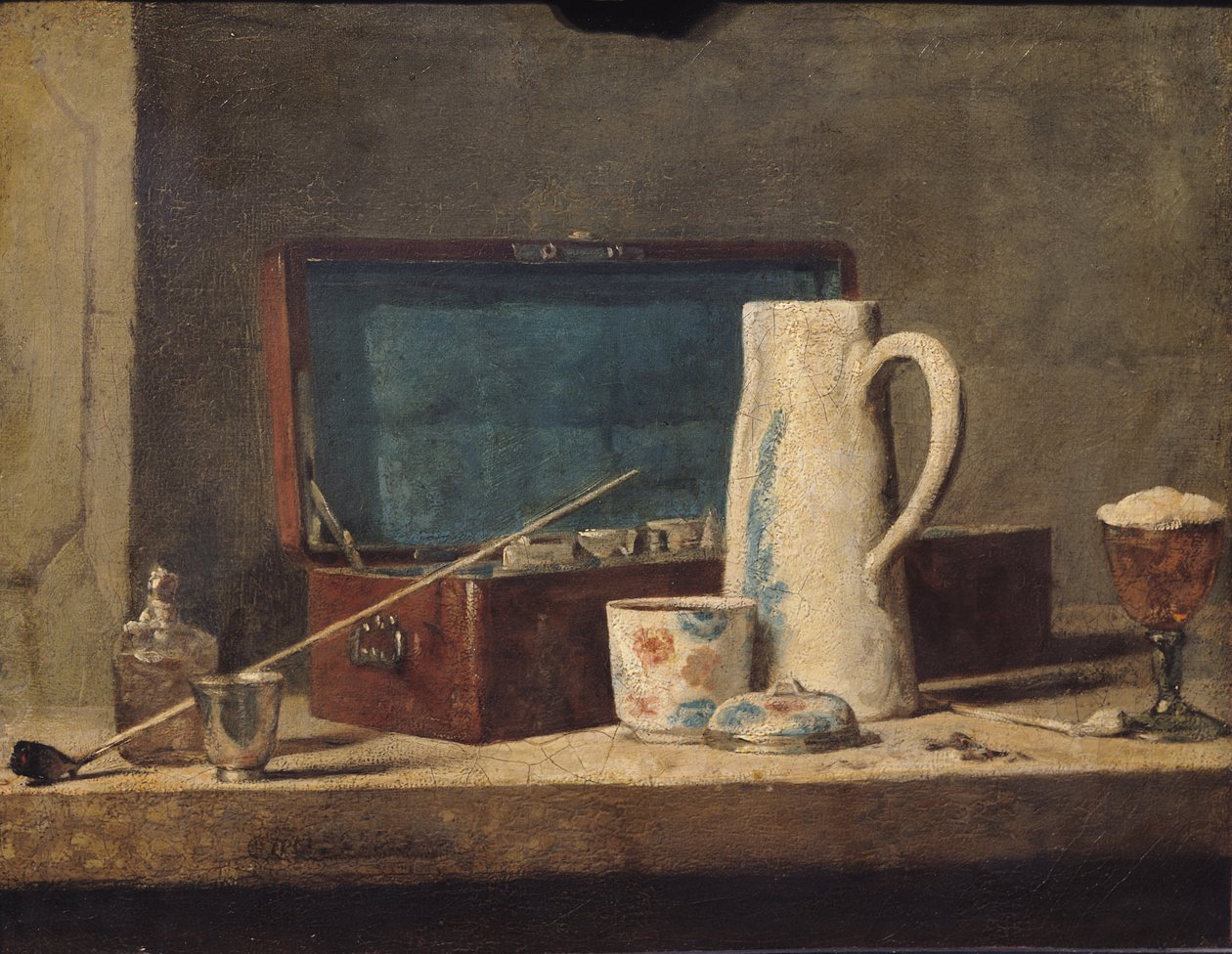 Putkien asetelma ja juomalasi tekijältä Jean Baptiste Simeon Chardin