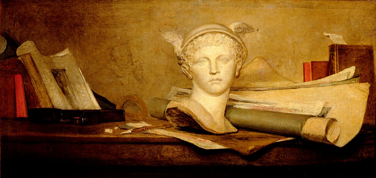 Asetelma taiteen ominaisuuksilla, 1765-66 tekijältä Jean Baptiste Simeon Chardin