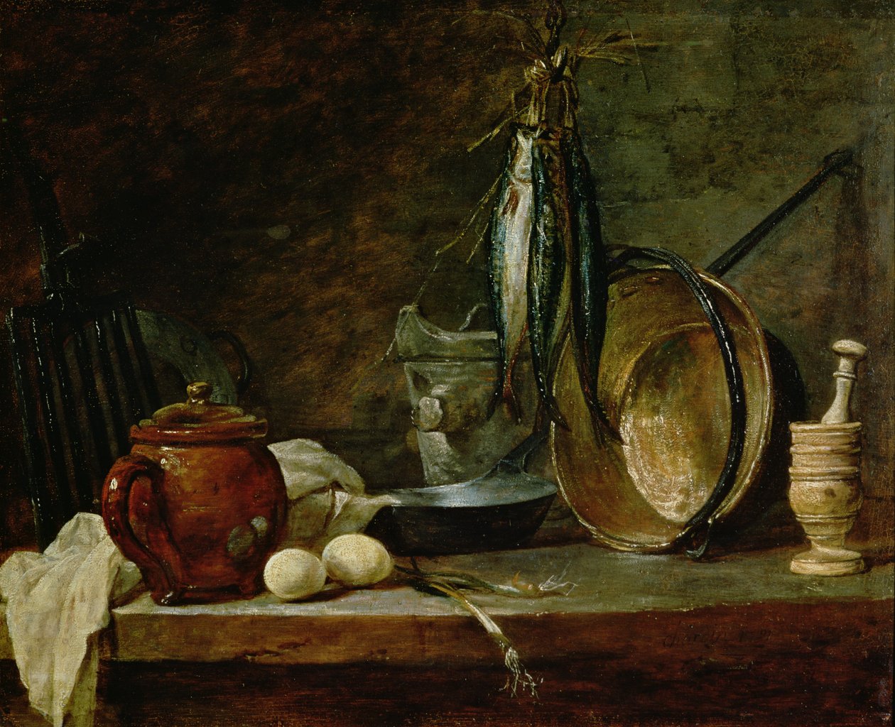 Asetelma: Fast Day Menu, 1731 (öljy kuparille) tekijältä Jean Baptiste Simeon Chardin