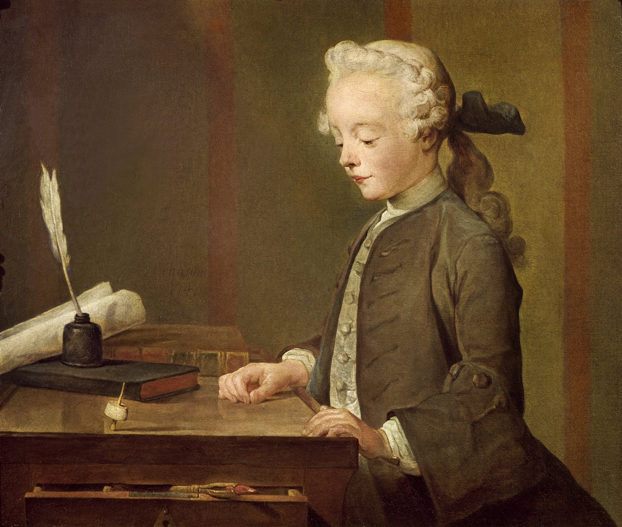 Lapsi teetotumilla, Auguste-Gabriel Godefroyn (1728-1813) muotokuva 1741 tekijältä Jean Baptiste Simeon Chardin