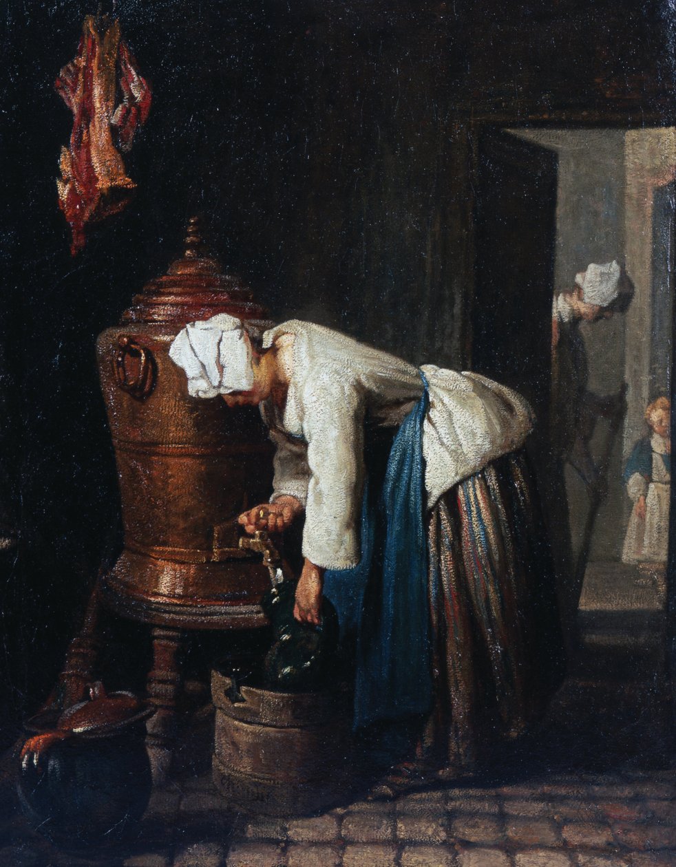 Nainen vetää vettä vesisäiliöstä tekijältä Jean Baptiste Simeon Chardin