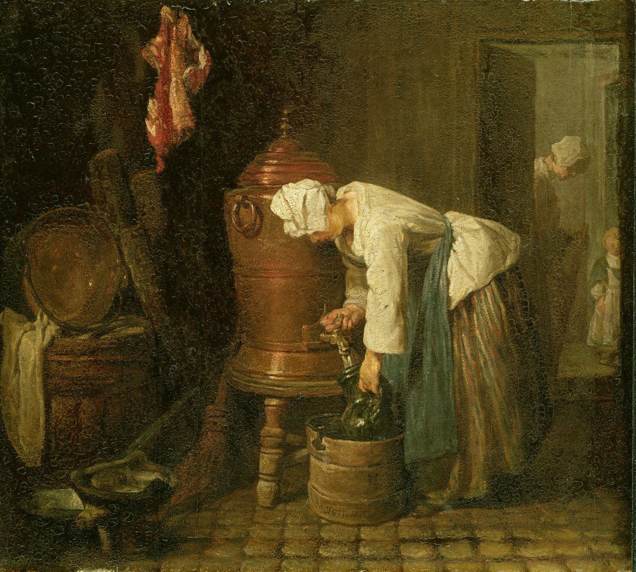 Nainen ammentaa vettä uurnasta, 1733 tekijältä Jean Baptiste Simeon Chardin