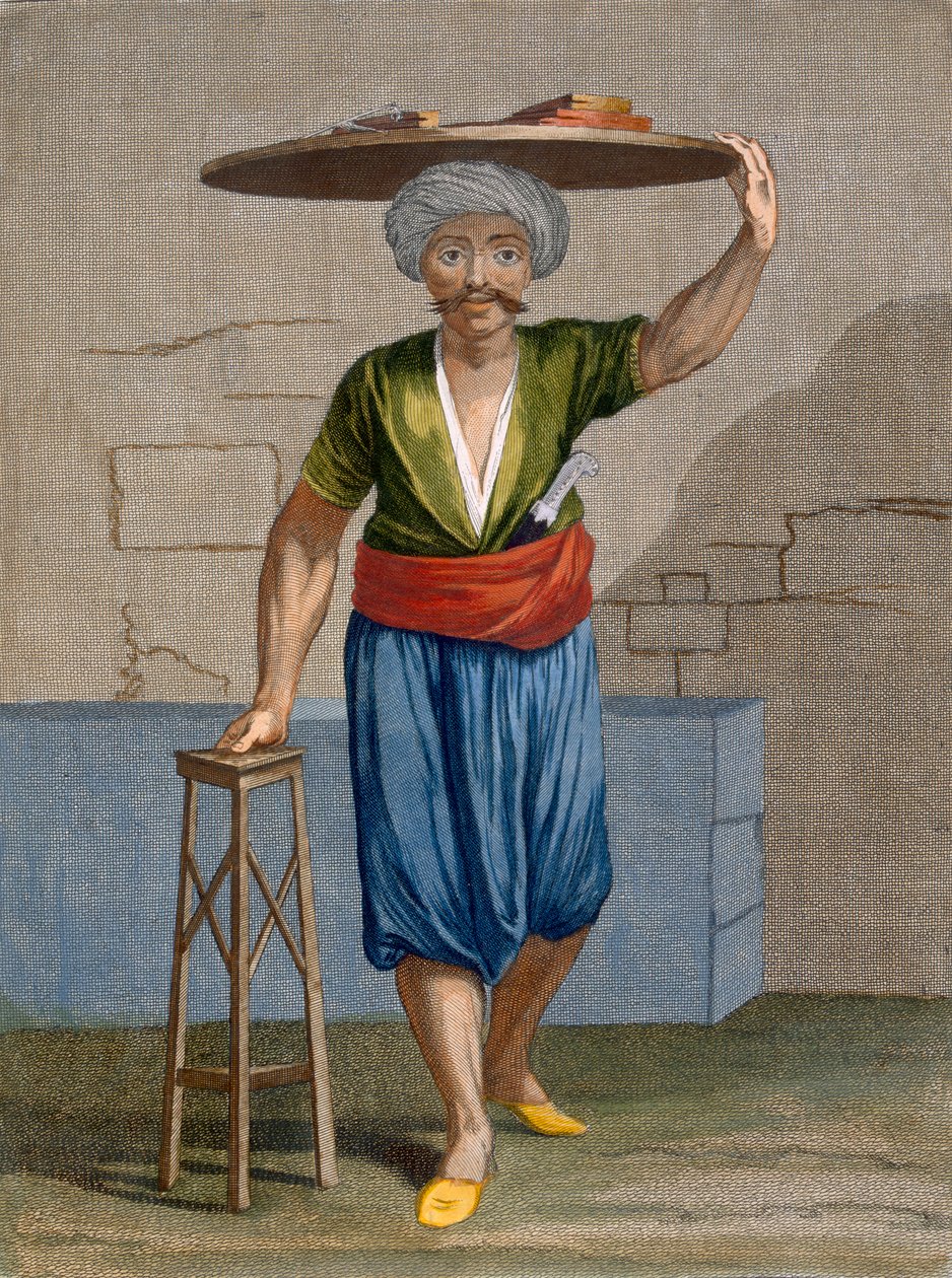 Halvadgi, levy 57 Charles de Ferriolin kokoelmasta "Sata vedosta, jotka edustavat Levantin eri kansakuntia", kaivertanut Gerard Scotin (1671-1716), 1707-08 tekijältä Jean Baptiste Vanmour