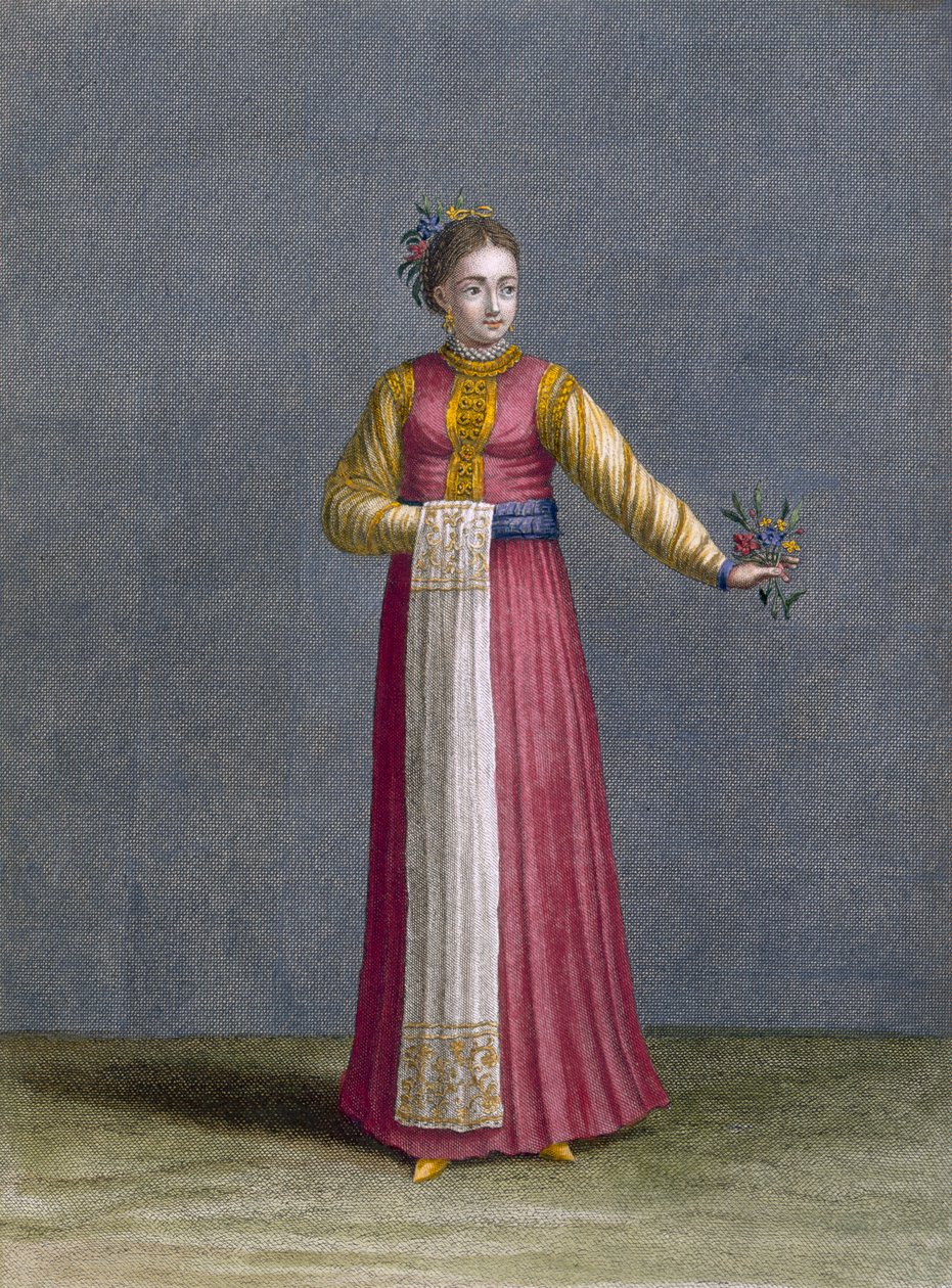 Nuori Wallachian Woman, levy 81 Charles de Ferriolin kokoelmasta Sata vedosta, jotka edustavat Levantin eri kansakuntia, kaiverrus Jean-Baptiste Haussard (fl.1679-1749), 17 tekijältä Jean Baptiste Vanmour