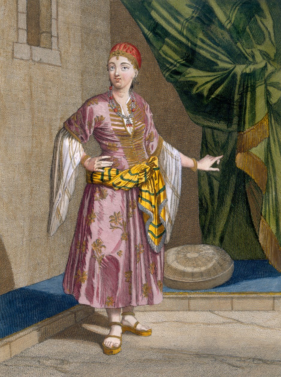 Afrikkalainen nainen, levy 97 Charles de Ferriolin kokoelmasta "Sata vedosta, jotka edustavat Levantin eri kansakuntia", kaiverrus Gerard Scotin (1671-1716), 1707-08 (värillinen engr) tekijältä Jean Baptiste Vanmour