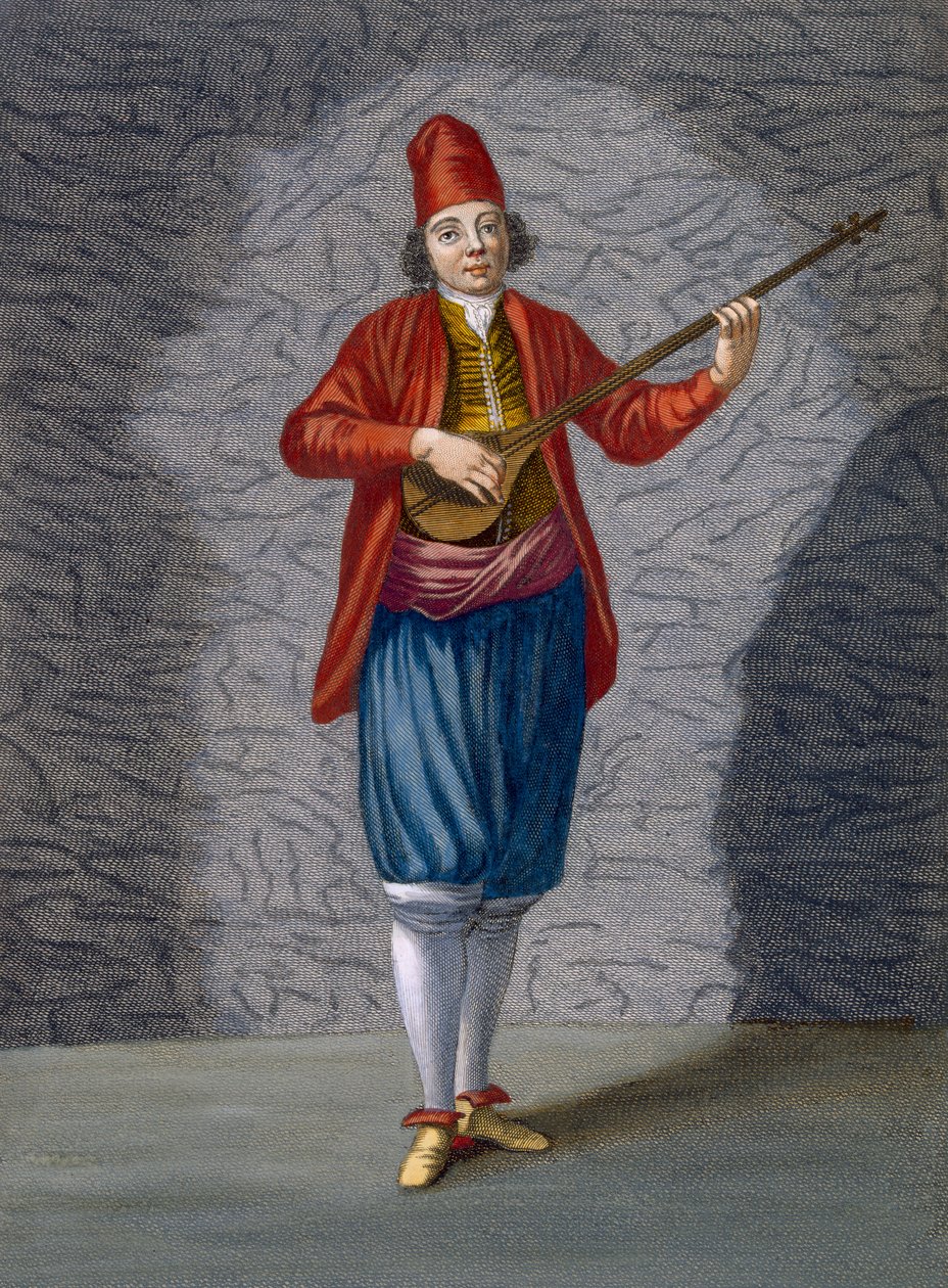 Kreikan saarten muusikko, levy 70 Charles de Ferriolin teoksesta "Sata vedosta, jotka edustavat Levantin eri kansakuntia", kaiverrus Gerard Scotin (1671-1716), 1707-08 ( tekijältä Jean Baptiste Vanmour