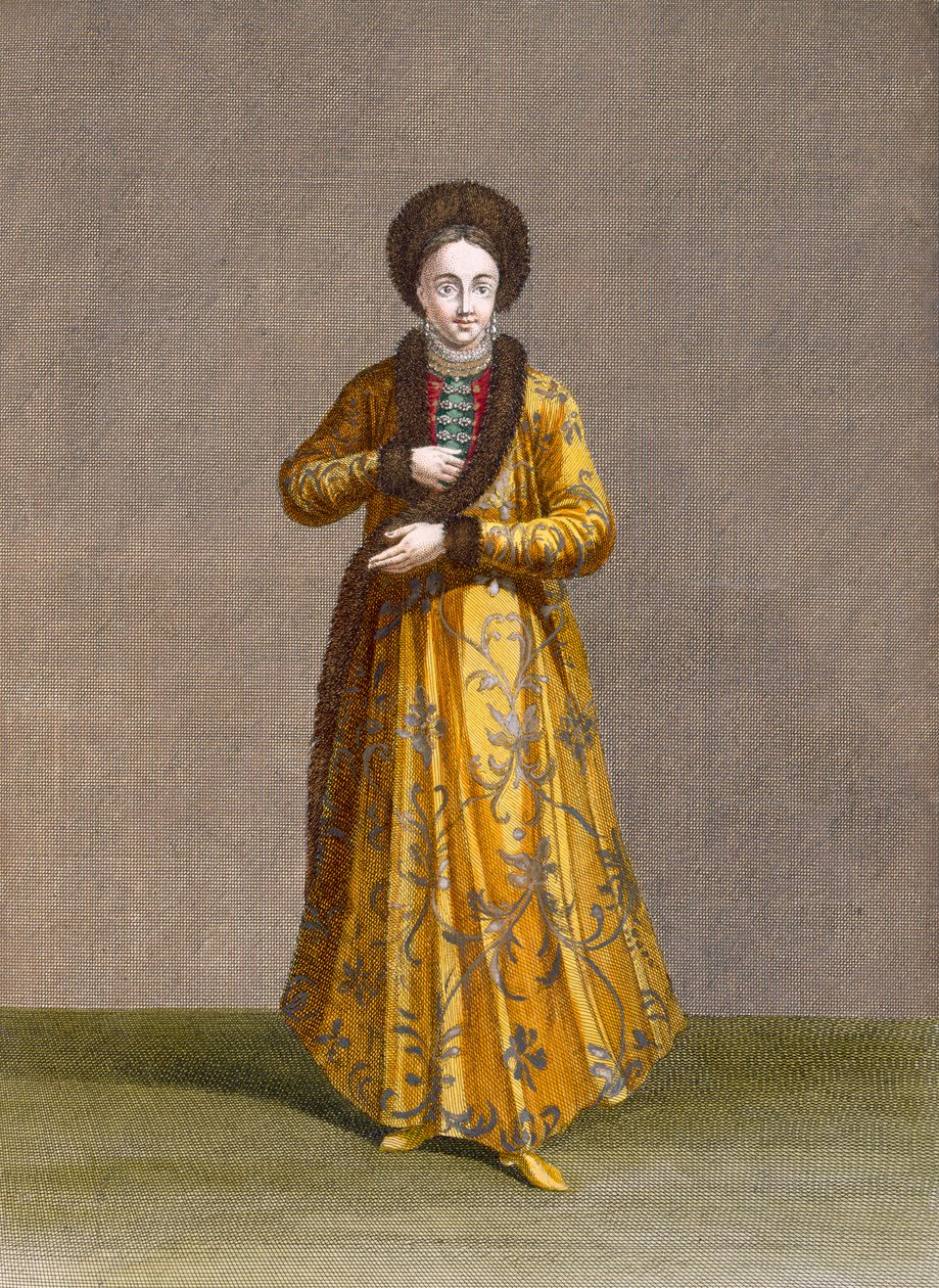 Wallachian prinsessa, levy 79 Charles de Ferriolin teoksesta "Sata vedosta, jotka edustavat Levantin eri kansakuntia", kaiverrus Pierre Rochefort (n. 1673-1728), 1707-08 (col) tekijältä Jean Baptiste Vanmour
