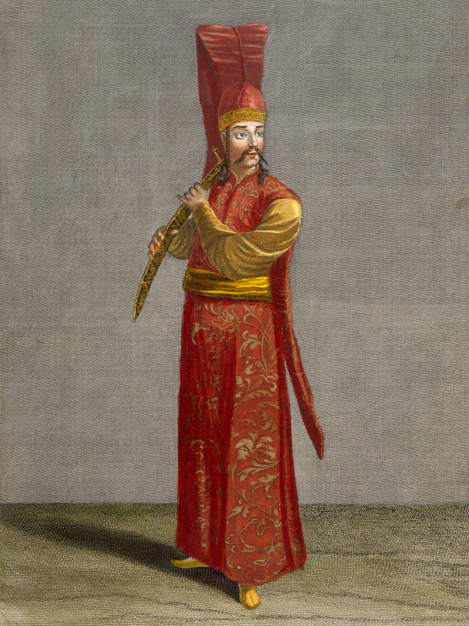 Selektir Agassi, levy 7 Charles de Ferriolin kokoelmasta Sata vedosta, jotka edustavat Levantin eri kansakuntia, kaiverrus Gerard Scotin (1671-1716), 1707-08 (värillinen fi) tekijältä Jean Baptiste Vanmour