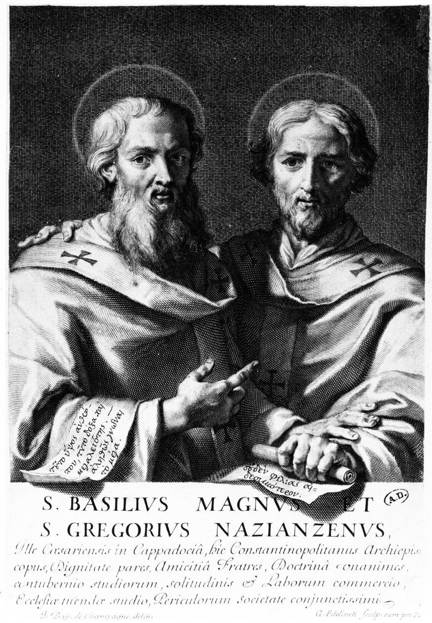 Pyhä Vasilis Suuri ja Pyhä Gregorius Nazianzuksesta, Gerard Edelinckin painatus tekijältä Jean Baptiste de Champaigne