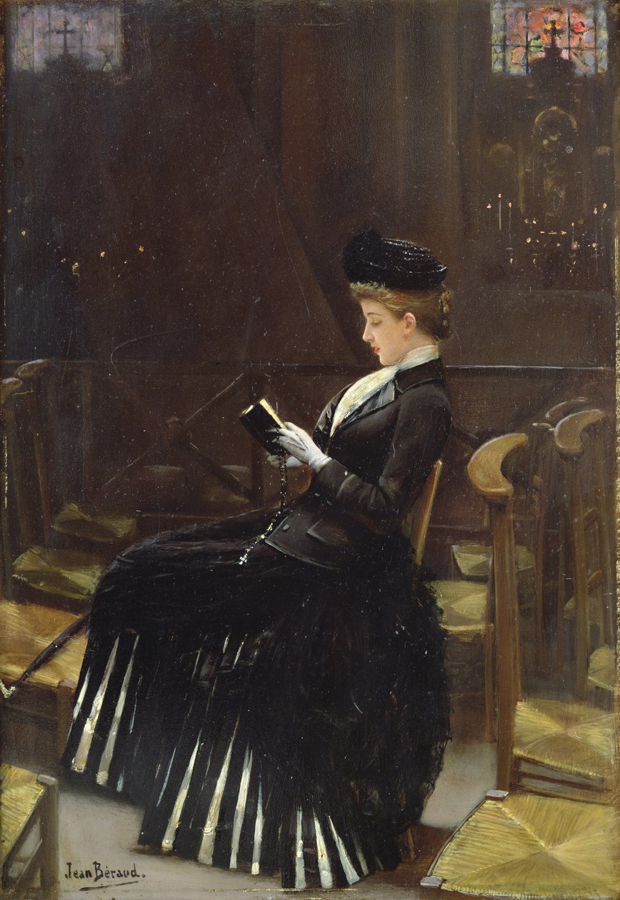 Nainen rukouksessa, n. 1889 tekijältä Jean Beraud