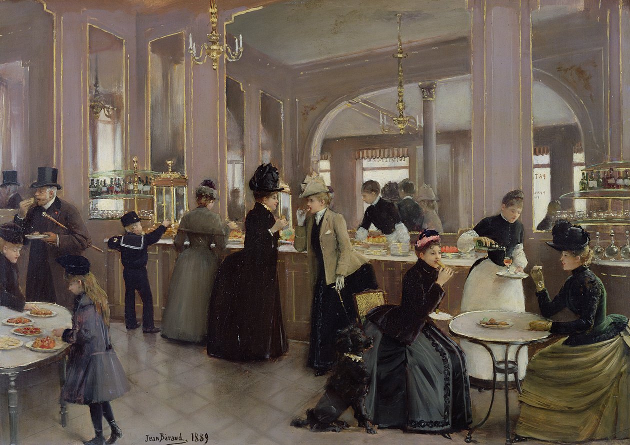 La Patisserie Gloppe, Champs Elysees, Pariisi, 1889 tekijältä Jean Beraud