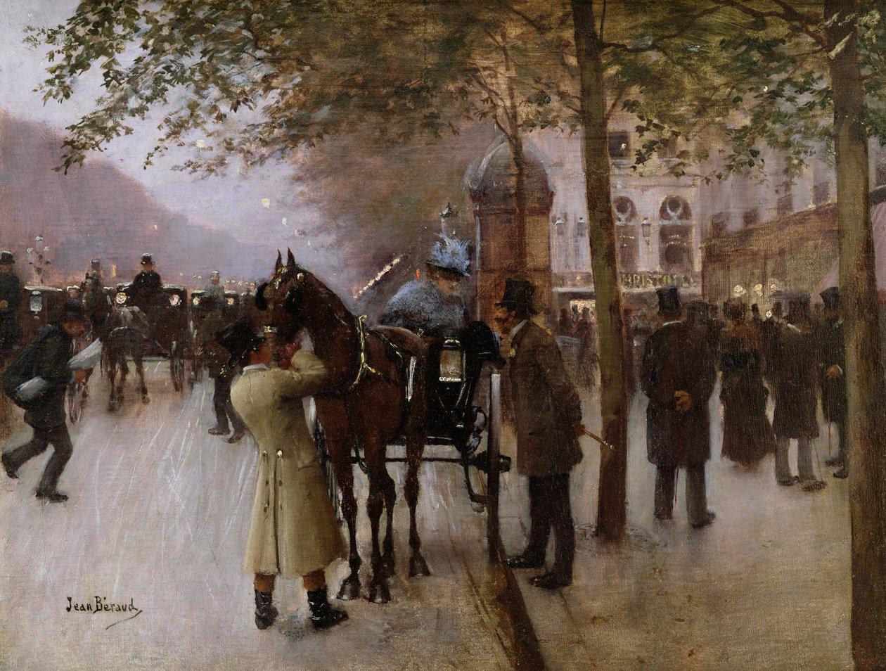Boulevardit, Ilta Cafe Napolitainin edessä, 1800-luvun loppu tekijältä Jean Beraud