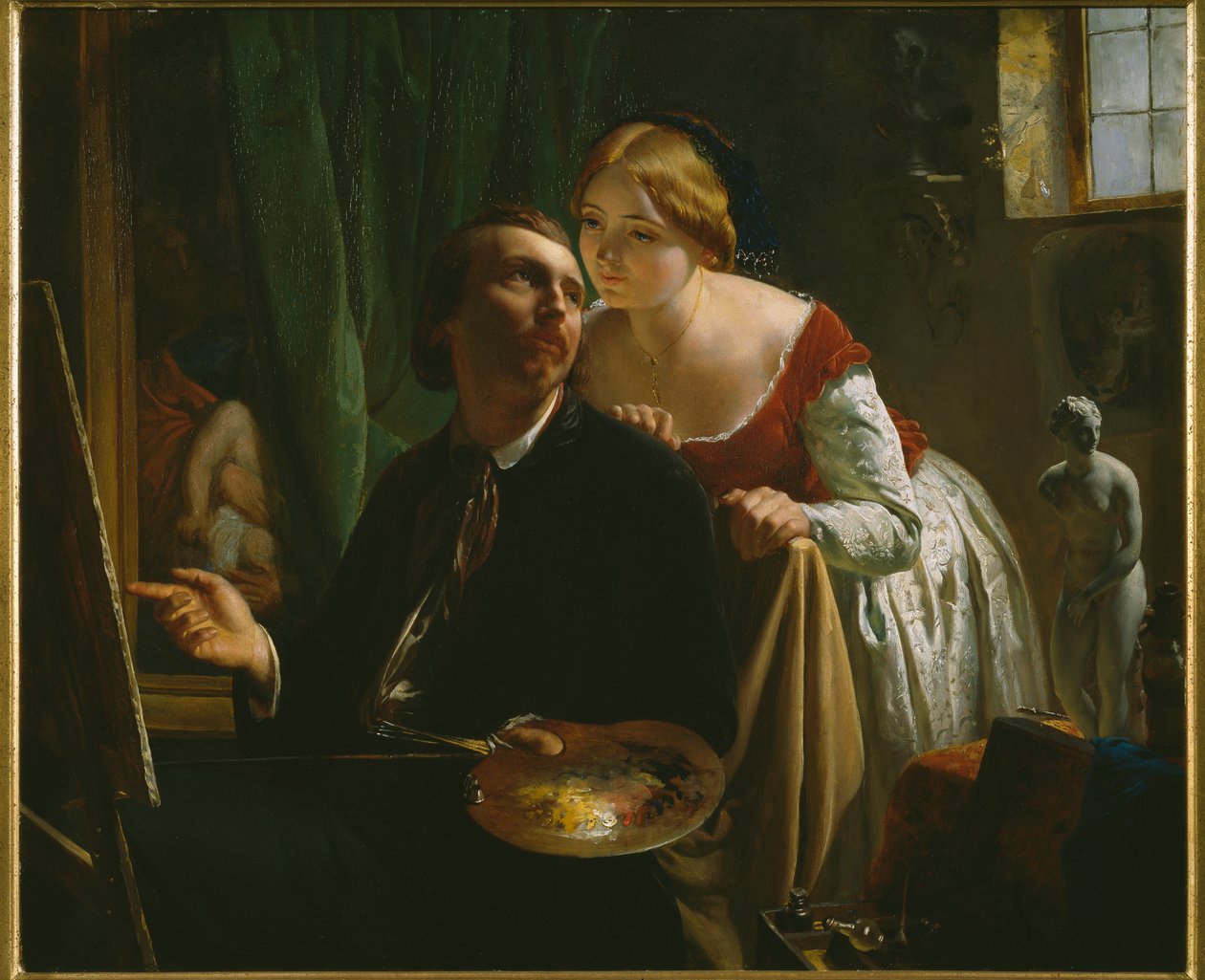 Taidemaalari ja hänen mallinsa, 1874 tekijältä Jean Bertou