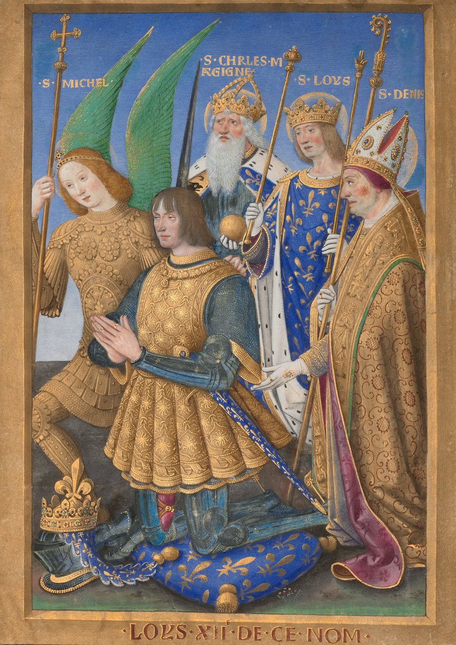 Ranskan Ludvig XII polvistui rukouksessa tekijältä Jean Bourdichon